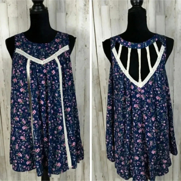 Entro Open Caged Back Floral Dress Swing Anthro - Picture 1 of 6